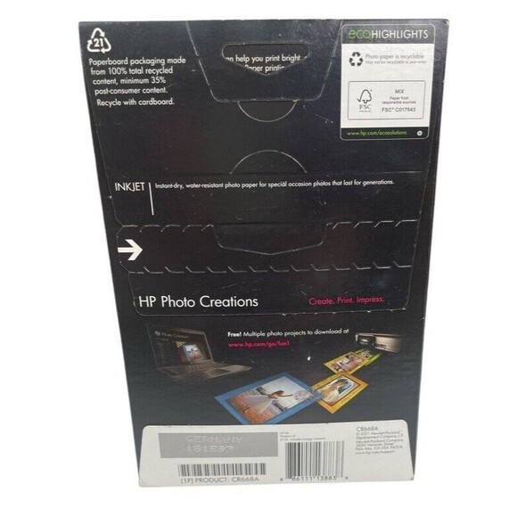 NEW HP Premium Plus 4x6" Photo Glossy Inkjet Paper 100 Sheets CR668A UNOPENED - Picture 2 of 2